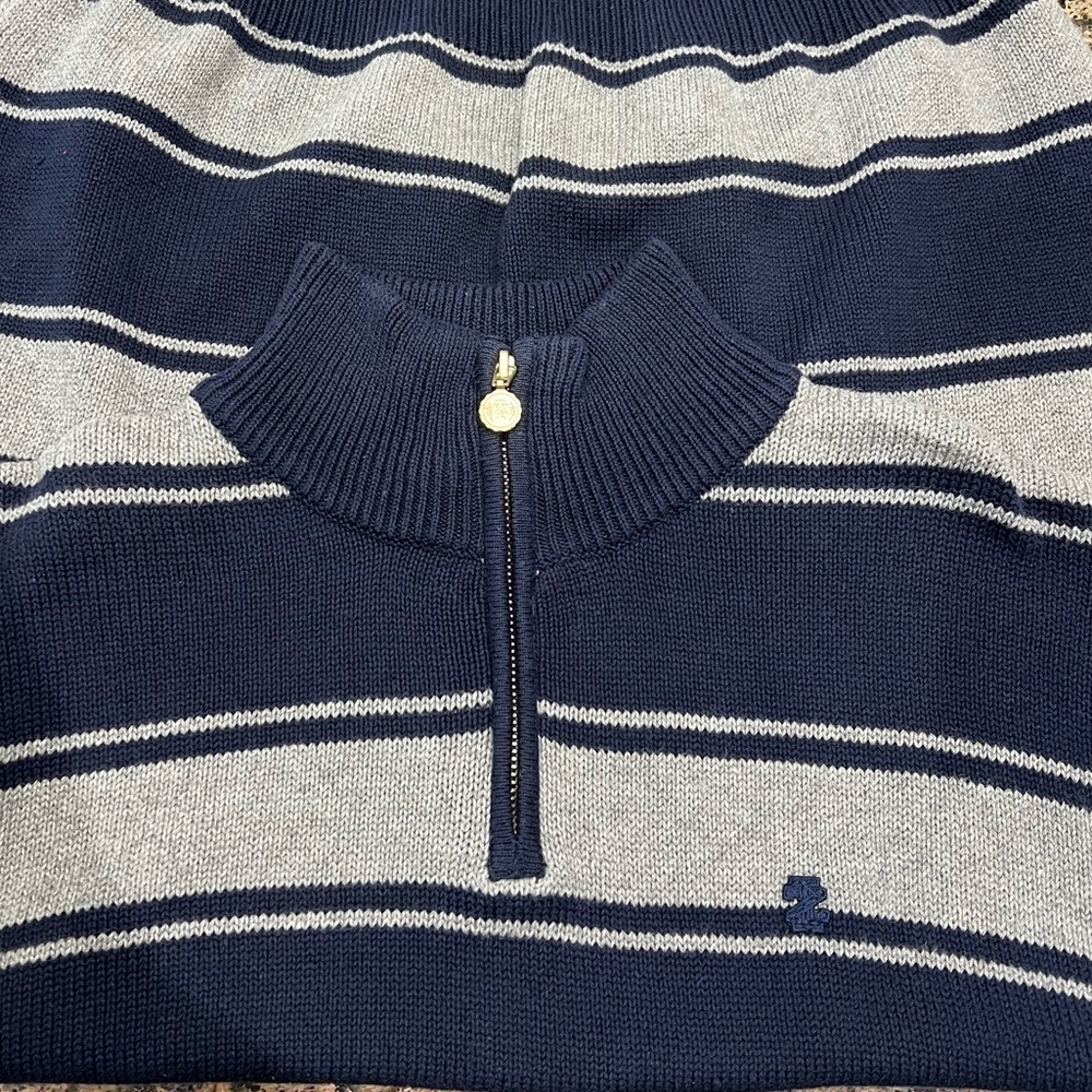 NWT IZOD Boys Quarter Zip Pullover Sweater Size XL 18/20 Navy Gray Stripe - Picture 7 of 10